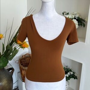 Lululemon Brown Short Sleeve V-Neck Top